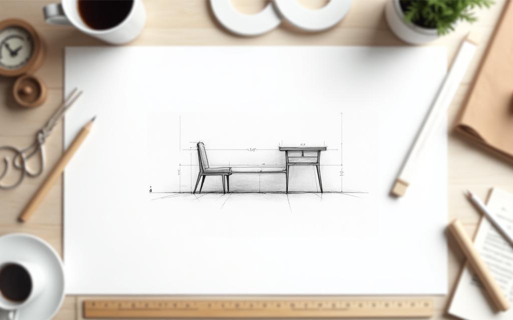 Design sketch for a custom furniture project, illustrating the bespoke design process.