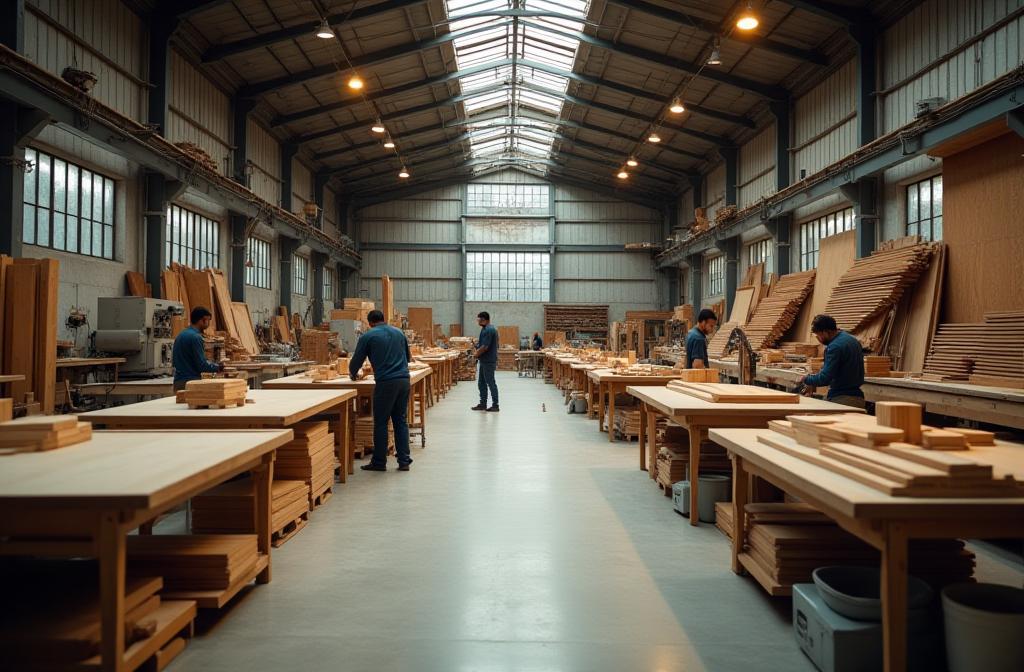 Spacious and organized furniture workshop in New Delhi, highlighting the environment of craftsmanship.